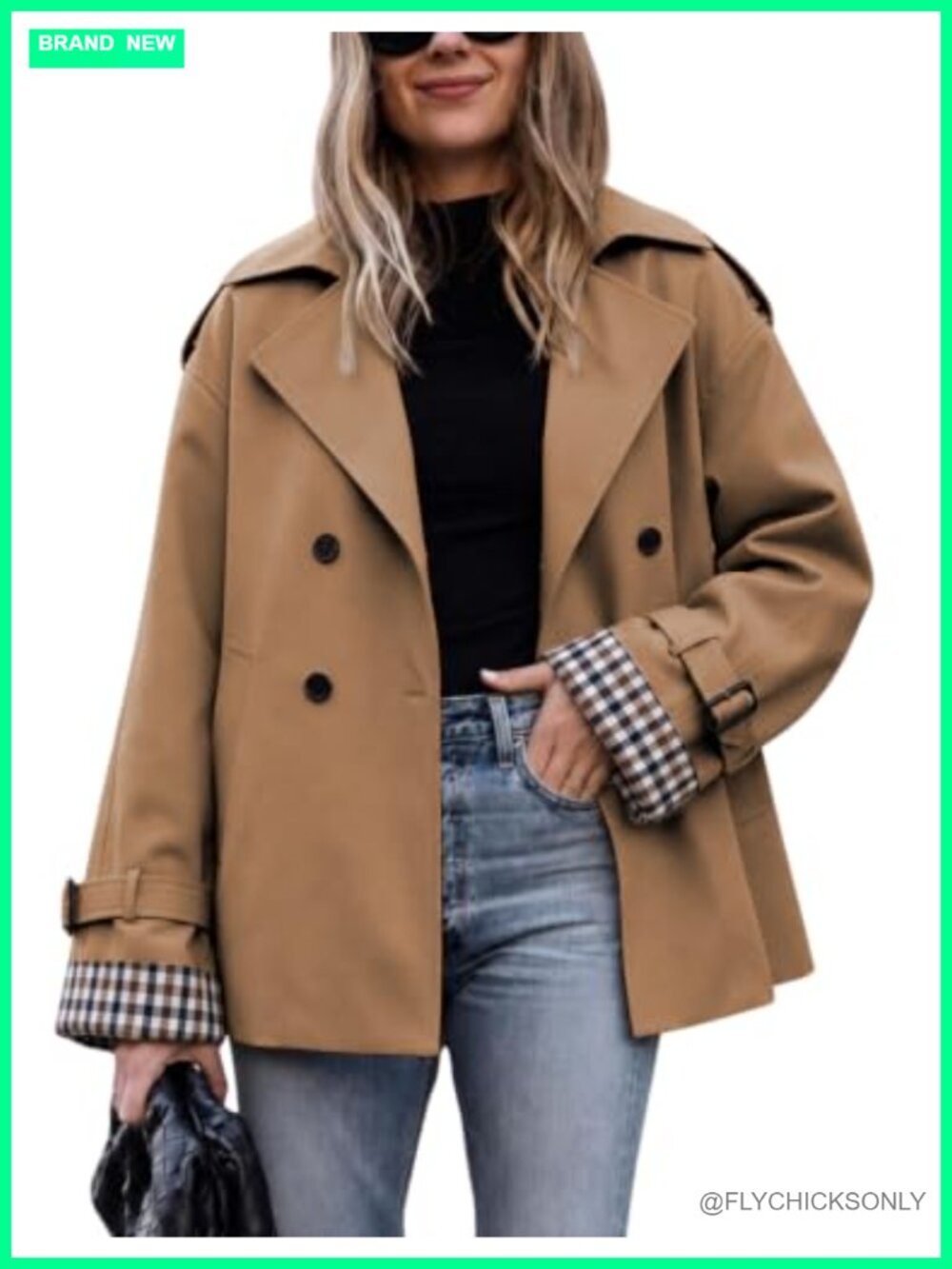 Cropped Oversized Trench Coat 100% Polyester Woven Jacket